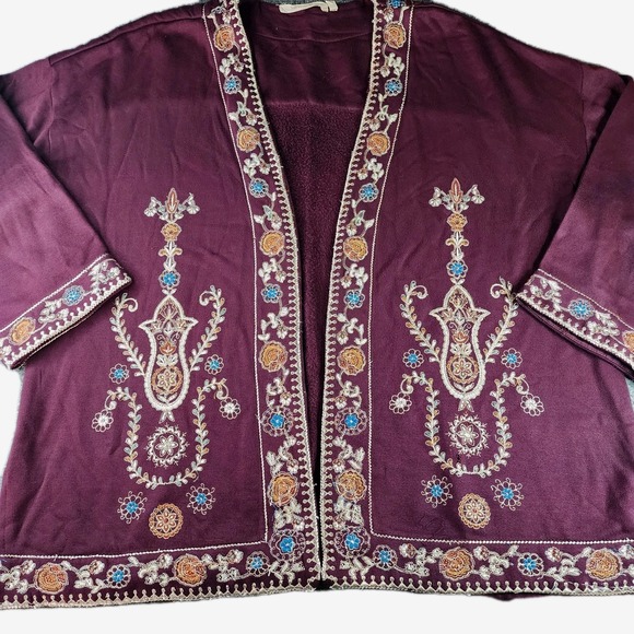 Soft Surroundings 2X Embroidered Boho Jacket Cardigan Plum Purple Festival Artsy - Picture 1 of 10